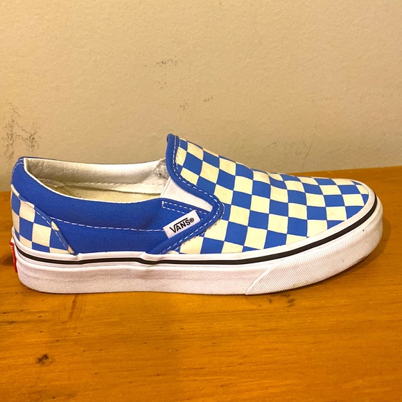 Unisex Vans Blue & White Checker low top slip on sneakers Mens 3.5 womens 5 - Picture 7 of 10